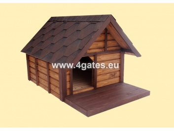 Kennel with a small roof overhang and a porch